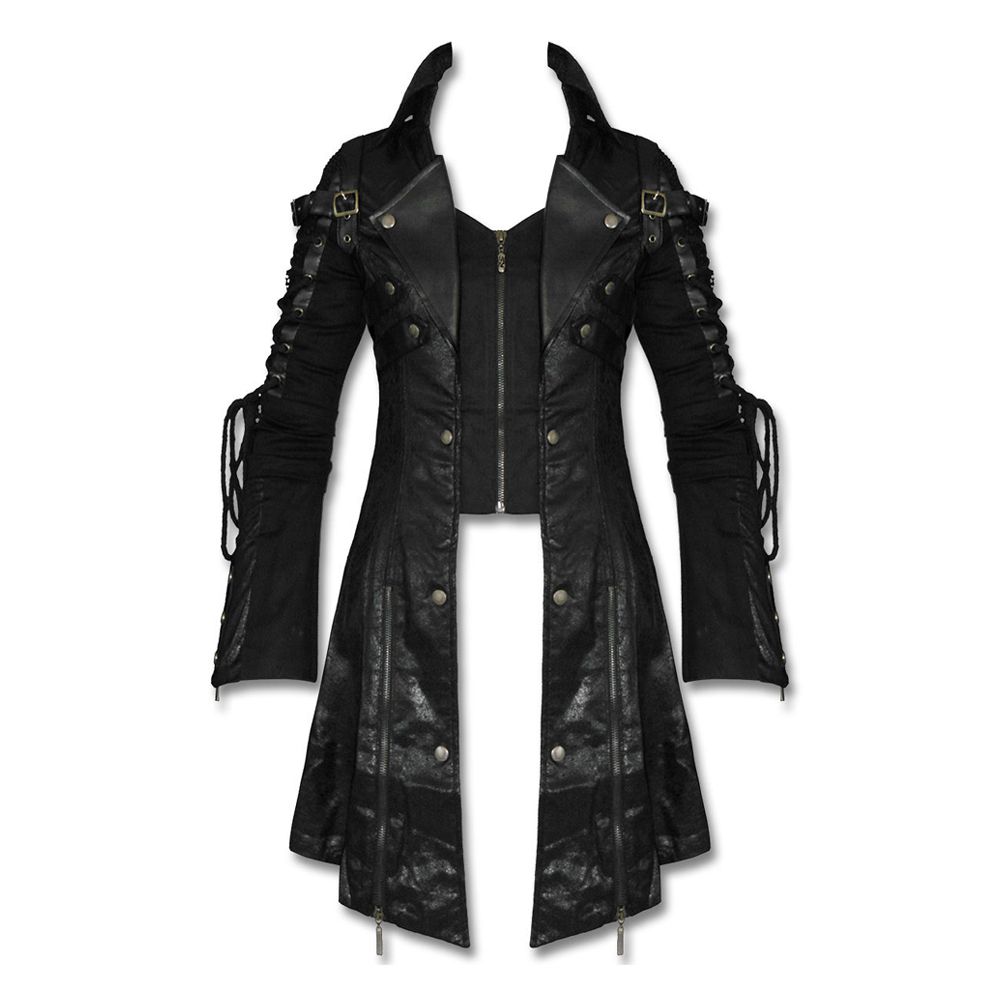 New steampunk men's gothic trench coat hot sale leather jacket